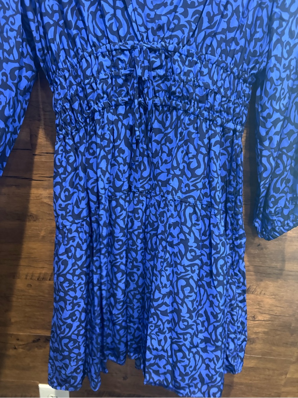 Derek Lam Blue and Black Printed V-Neck Mini Dress - Picture 8 of 11